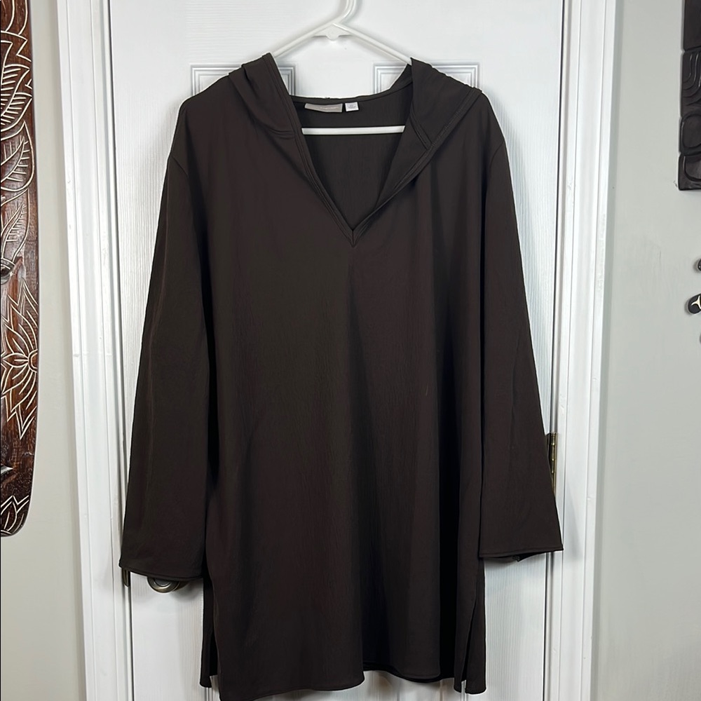 Croft & Barrow brown hooded swim cover up 3/4 sleeves size XL. 99% poly.